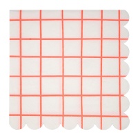 Neon Coral Grid Print Large Paper Napkins By Meri Meri